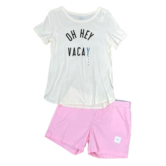 Old Navy | NWT Bundle Outfit Pink Everyday Shorts & Everywear Graphic Tee - Picture 1 of 8